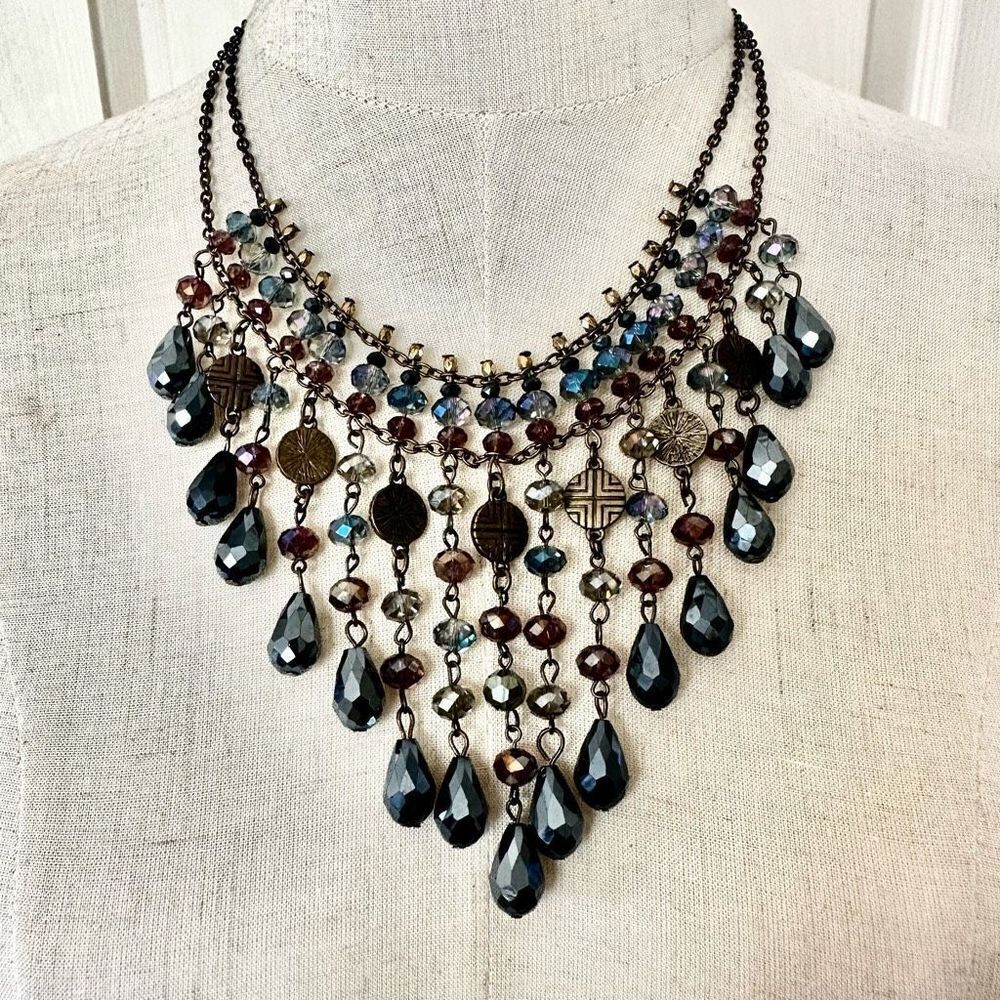 Vintage multi strand crystal bib necklace